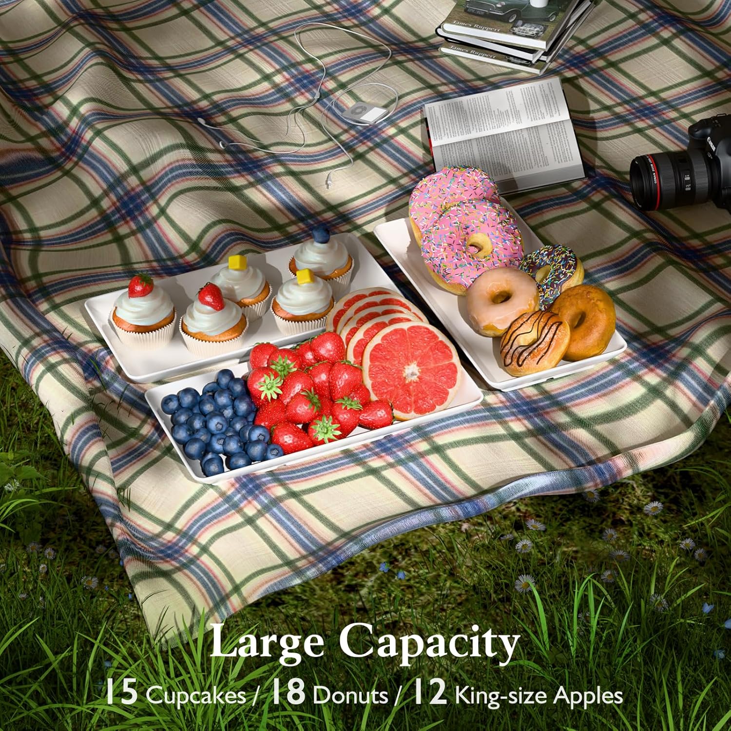 3-Tier Melamine Serving Tray Set, 11.5" x 5.6" Platters for Serving Food, Black Reusable Trays with Black Metal Display Stand for Cupcakes, Sevring Food, Dessert, Fruit, Cookie, Gold