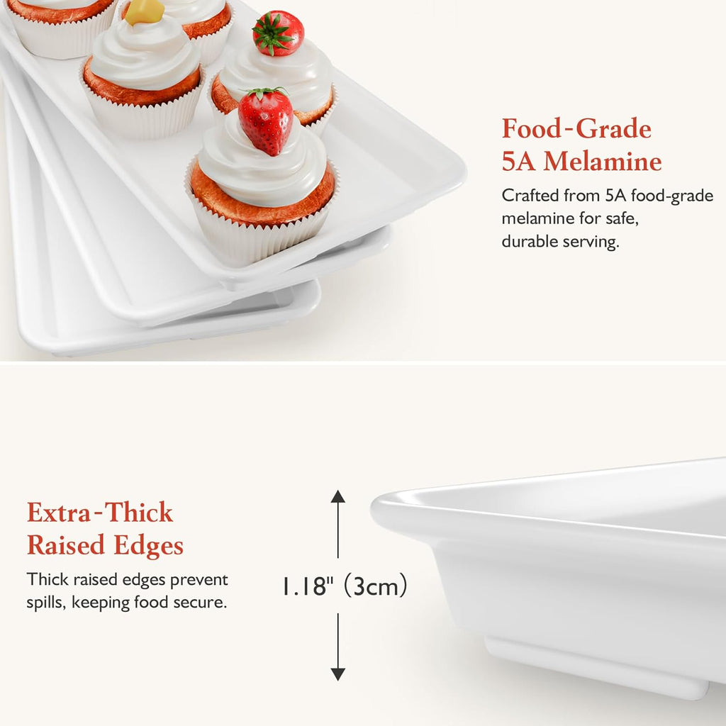 3-Tier Melamine Serving Tray Set, 11.5" x 5.6" Platters for Serving Food, Black Reusable Trays with Black Metal Display Stand for Cupcakes, Sevring Food, Dessert, Fruit, Cookie, Gold