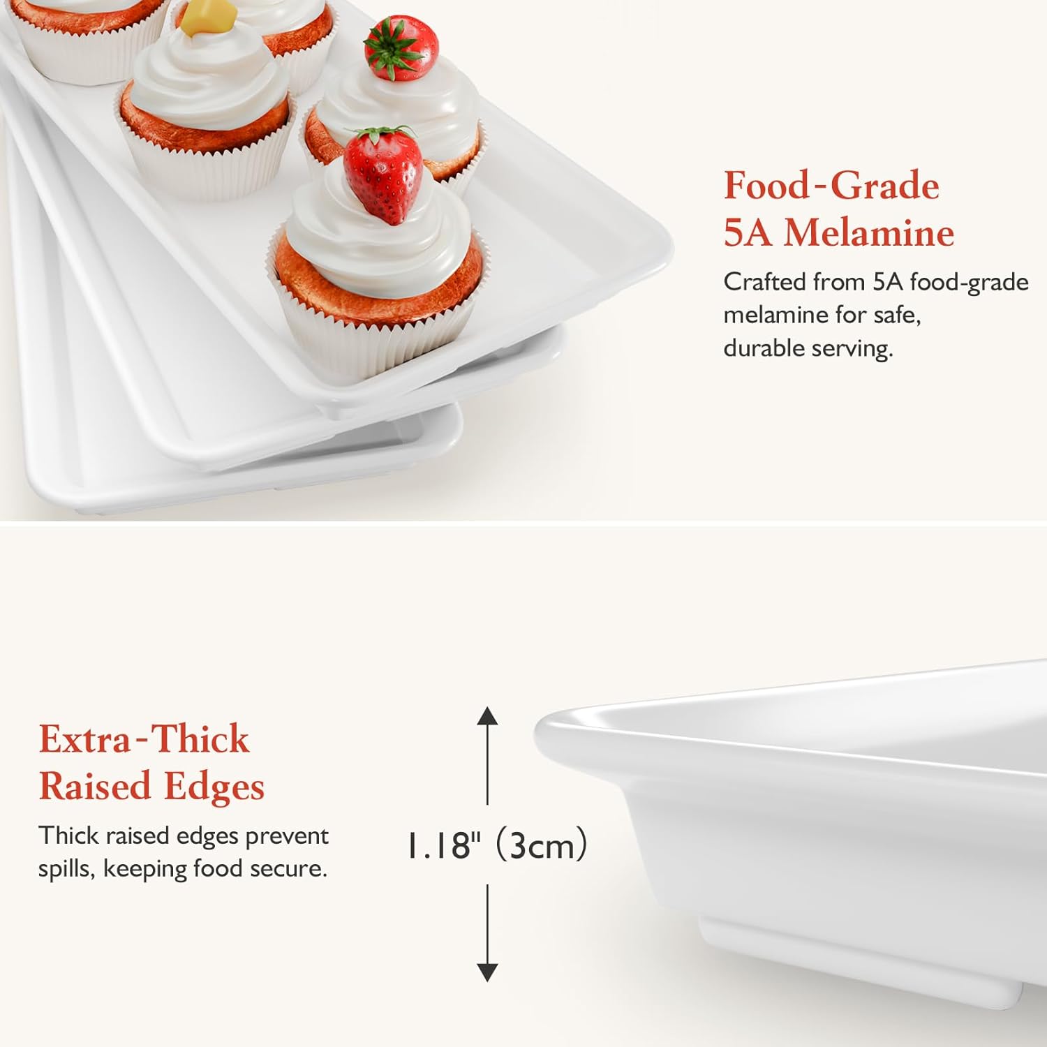 3-Tier Melamine Serving Tray Set, 11.5" x 5.6" Platters for Serving Food, Black Reusable Trays with Black Metal Display Stand for Cupcakes, Sevring Food, Dessert, Fruit, Cookie, Gold
